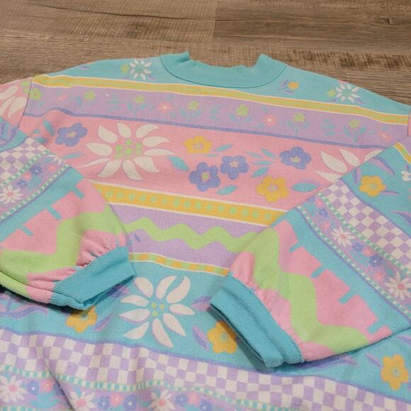 Additions by Ronnie Vintage 80s Medium Mock Neck Sweatshirt Cottagecore Floral - Picture 3 of 8